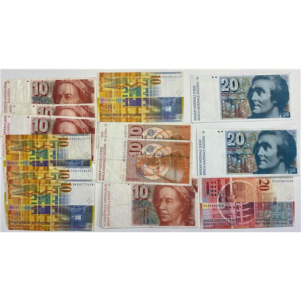Switzerland; Large lot of various denominations and grades Face Value $250+