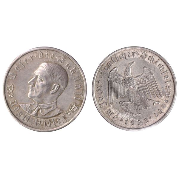 Germany; 1933 5 Marks  Adolph Hitler Patter silver.