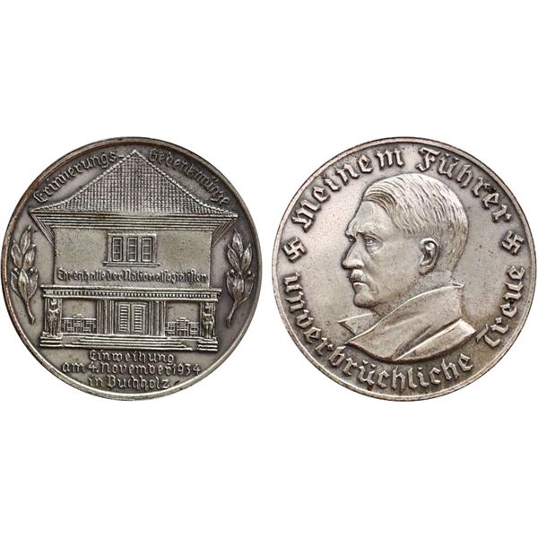 Germany; 1934 Nsdap Hall of Honour Inauguration at Buchholz Medal - Silvered bronze - 1934 4 Novembe