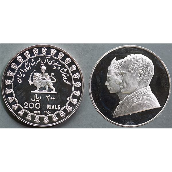 Iran; 1971 200 Rials - 2500th Anniversary of Persian Empire - Imperial Couple left - Large Silver Pr