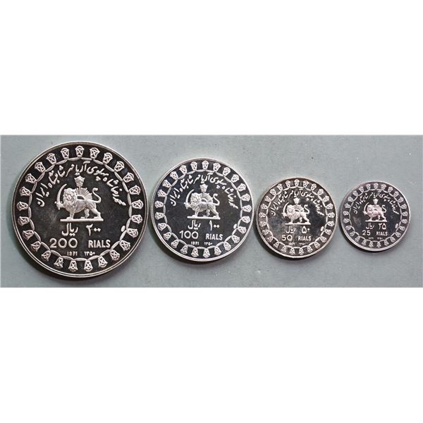 Iran; Empire of Iran, Silver Complete 5-Coin Set. 1971. All coins are nice and attractive. Last set 
