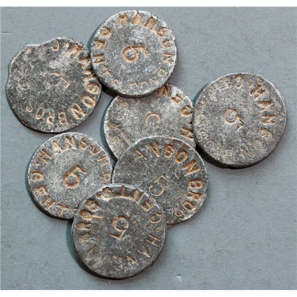 New Brunswick;   Hanson Brother's Tokens - Lumber Yard and Cannery - Early 1900's, lot of 7 scarce l