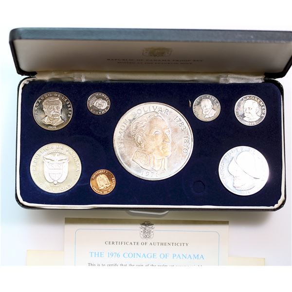 Panama;  1976 Republic Of Panama 1976 Proof Set w/3 large silver coin issues.  Set missing 2 1/2C.