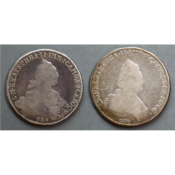 Russia; 1774 1Ruble & 1795 1 Ruble.  Both coins VG-F or better,