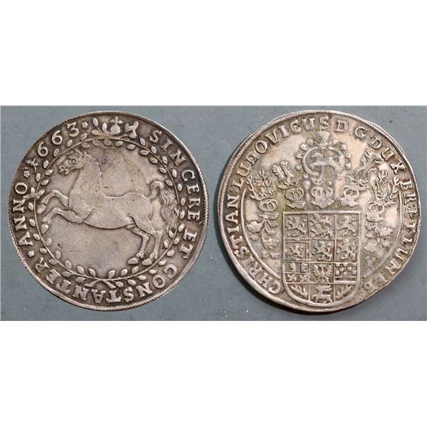Germany; 1663 1 Thaler - Christian Louis.  Obv. Brunswick Coat of Arms, CHRISTIAN.LUDOVICUS.D.G.DUX 