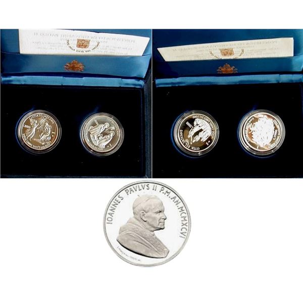 World Coins;  Vatican 1995-1996 10000 Lires Italy RareSet of 2 Silver coins Proof, John Paul II on r