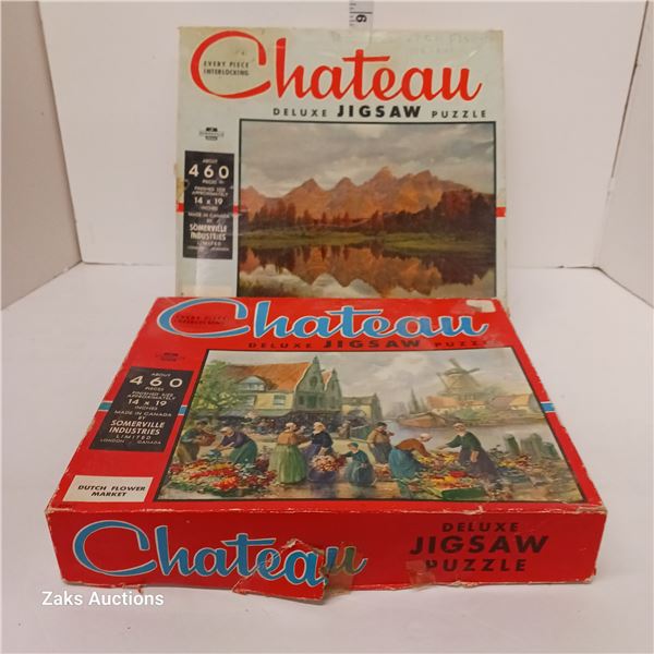 Lot of 2 Vintage 1960s Chateau Deluxe Jigsaw Puzzzles 460 Pcs Each - Unverified if complete