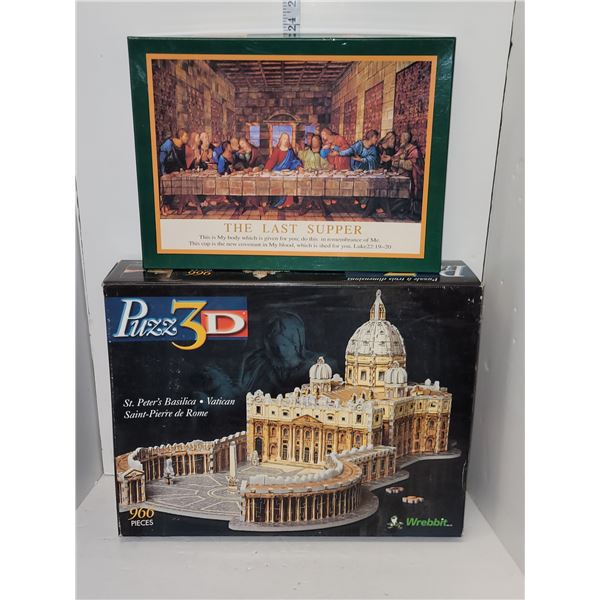 Lot of 2 Opened Puzzles - The Last Supper + 3D Vatican Puzzle - Unverified if complete