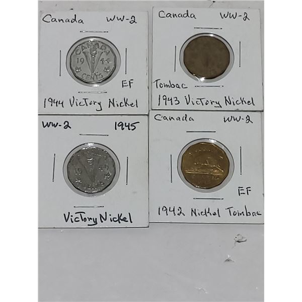 1942, 43, 44, 45 Canadian War Nickels