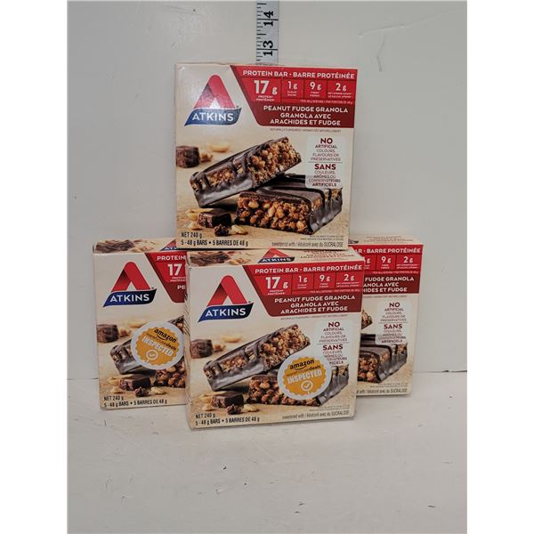 Lot of 4 Boxes of Atkins Protein Bars (5 in each box) Peanut Fudge Granola - BB 24/MA/25