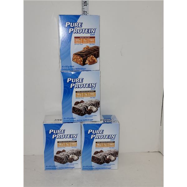 Lot of 4 Boxes of Pure Protein, Protein Bars (6 in each box) Peanut Butter, Dark Chocolate Coconut -