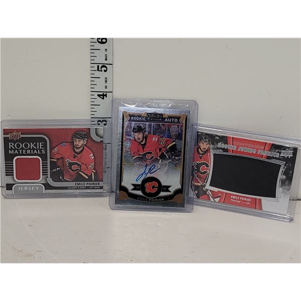 3 Calgary Flames Rookie Card Emile Poirer, 2 Jersey & 1 Signed