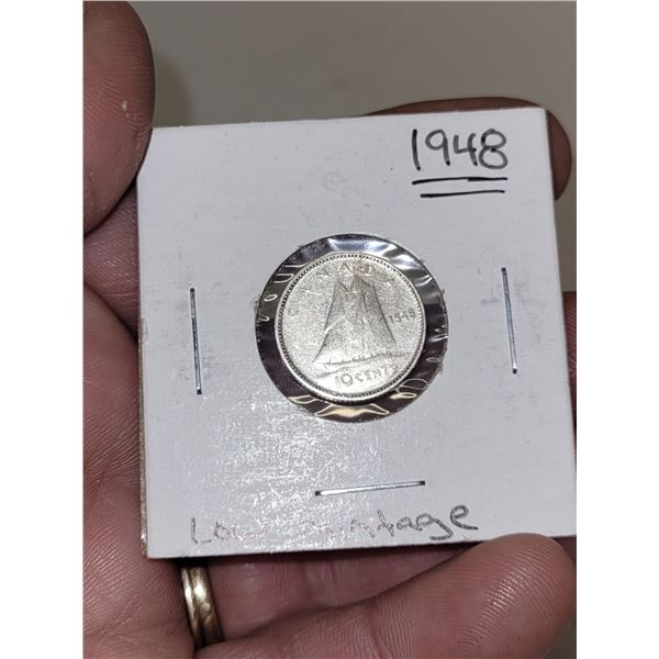 Low Mintage 1948 Canada 10 Cent Coin Key Date Silver