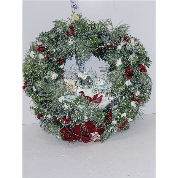 Thomas Kinkade Deck The Halls Light Up and Musical Wreath in Box