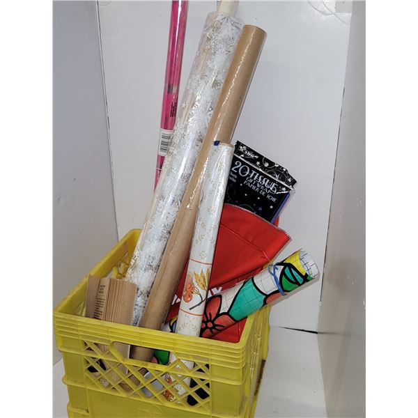 Milk Crate With Contents - Tissue Paper, Wrapping Paper + Arcoroc Bowls +