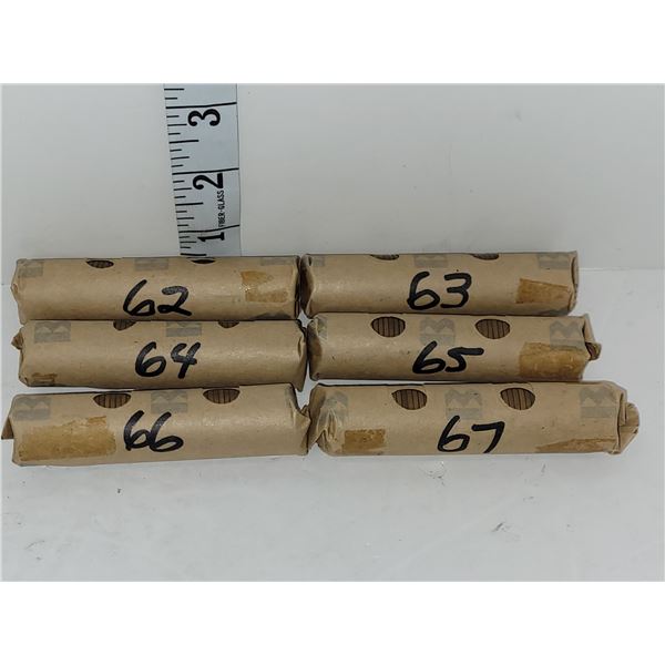 6 Rolls Canada Pennies, 1962, 63, 64, 65, 66, 67