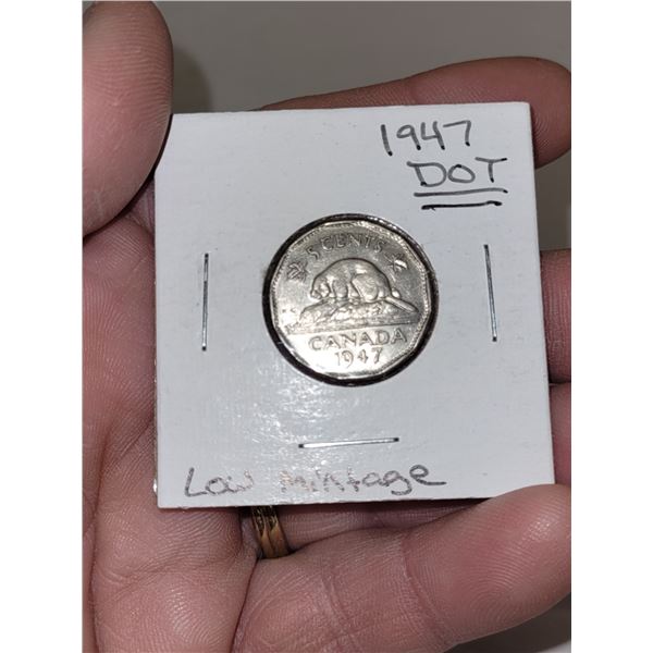 Low Mintage 1947 DOT Canada 5 Cent Key Date