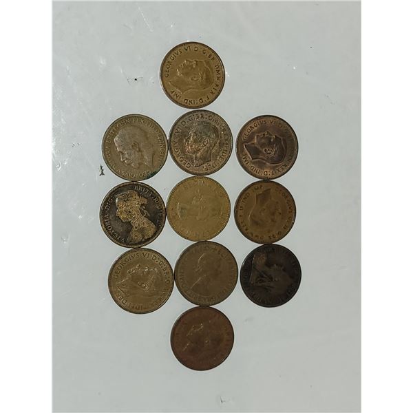 11 British Half Penny Coins Varous Dates 1890-1966