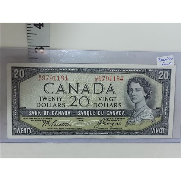 1954 Canada $20 Bill Devil's Face