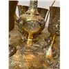 Image 2 : Vintage Brass Aftaba With 6 Goblets, Tray & Wooden Stand