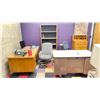 Image 1 : CONTENTS OF BACK OFFICE INCLUDING: METAL 2 DOOR STORAGE CABINET, 2 OFFICE CHAIRS, 2 DESKS, ASSORTED