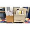 Image 1 : 2 LARGE MOBILE COMMERCIAL PAPER TRANSPORT BINS WITH ASSORTED ROLL STOCK PAPER *BINS INCLUDED*