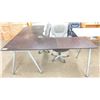 Image 2 : DARK WOOD CORNER DESK, LIFETIME 6' PLASTIC FOLDING TABLE, 2 WHITE WOOD 2 DOOR STORAGE CABINETS, 2