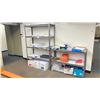 Image 1 : 2 GREY WOOD / METAL ADJUSTABLE SHELVING UNITS WITH ASSORTED PAPER STOCK & PAPER STOCK / ROLLS /
