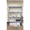 Image 2 : 2 GREY WOOD / METAL ADJUSTABLE SHELVING UNITS WITH ASSORTED PAPER STOCK & PAPER STOCK / ROLLS /