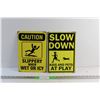 Image 1 : Slow Down and Slippery Surface Signs 12'' x 8''