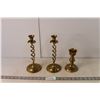 Image 1 : (3) Brass Candlestick Holders, 10.25" & 6.25" Tall