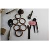 Image 2 : Copper Rings, Wooden Masher, Bell, Adjustable Wrench, Vintage Spoon and Misc.