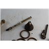 Image 3 : Copper Rings, Wooden Masher, Bell, Adjustable Wrench, Vintage Spoon and Misc.