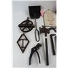 Image 2 : Lot Of Various Tools, Wagon Wheel Wrench, Small Shovel, Dimond T Truck Emblem, Misc.