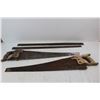 Image 2 : (4) Vintage Hand Saws, (2) Missing Handles- Longest Is 30'' Long