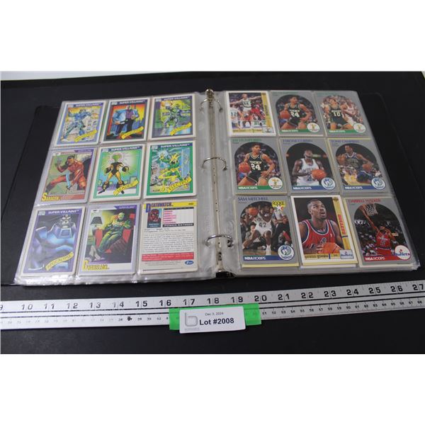 Binder of Various Cards: Hockey, Marvel Comics, Basketball, Football