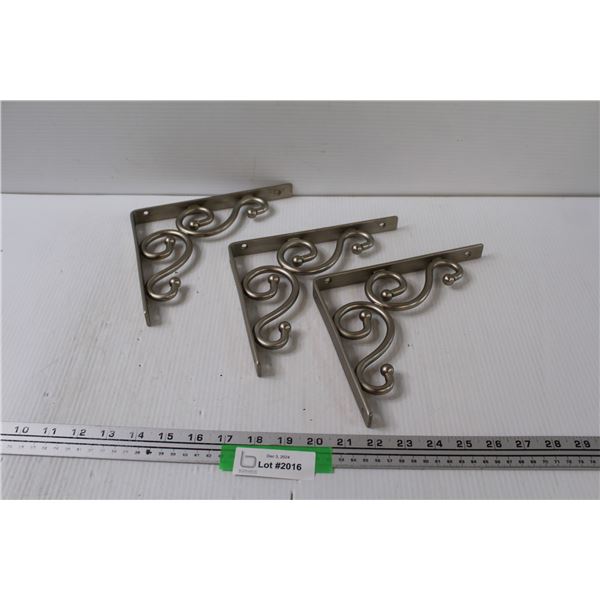 (3) Stanley Nickel Plated Metal Decorative Shelf Brackets - 7" x 8"