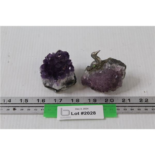 (2) Amethyst Rocks - One w/Loon Decor