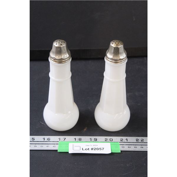 (2) Milk Glass Salt & Pepper Shakers - 6.5" Tall
