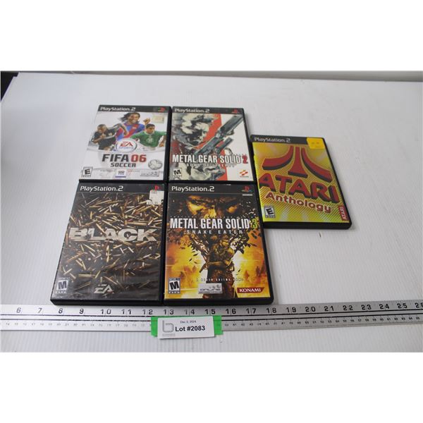 (5) PlayStation 2 Video Games: Atari, FIFA, Metal Gear Solid 2 & 3, Black