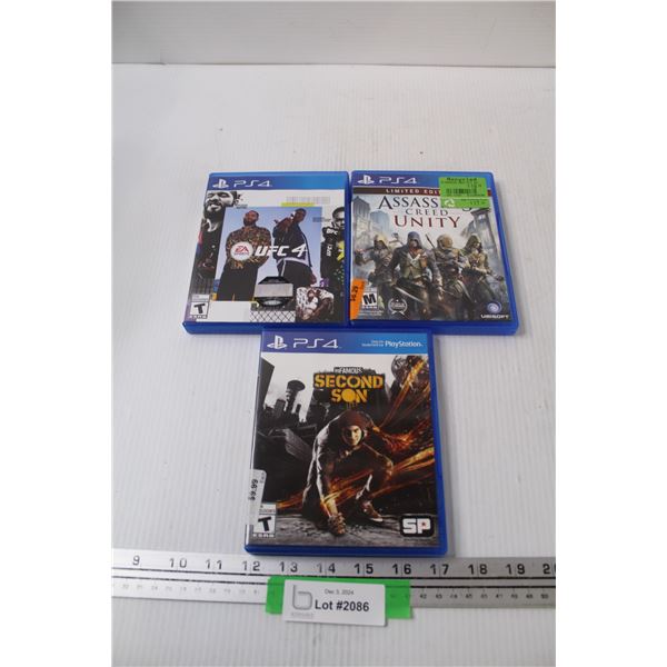 (3) PlayStation 4 Video Games: UFC, Assassins Creed, Second Son