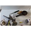 Image 7 : Milk Glass Bittle, Potato Masher, Nut Cracker, Garlic Press, Knives and Misc.