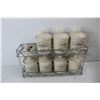 Image 2 : Rack , 11'' x 2.5'' x 6'' w/ (8) Various Small Stoneware Jug Like Cannisters, Wicker Basket w/ Lid, 