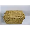 Image 4 : Rack , 11'' x 2.5'' x 6'' w/ (8) Various Small Stoneware Jug Like Cannisters, Wicker Basket w/ Lid, 