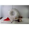 Image 1 : (4) Surfer Santa Christmas Ornaments, Wreath, Misc.