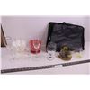 Image 1 : (4) Champagne Flutes, (2) Plastic Vases, Blue Flame Travel Bag, Misc.