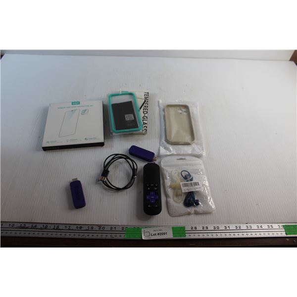 Air Pods Pro Straps, Roku Stick, Remote, iPhone Case and Tempered Glass