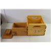 Image 2 : Wood Bear Figurine, (2) Wood Boxes, Wicker Box