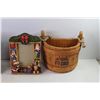 Image 2 : (2) Christmas Photo Frames, Wicker Basket, Wood Container