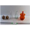 Image 1 : Vinegar Glass Bottles, Orange Glass Candy Dish and Salt & Pepper Shakers
